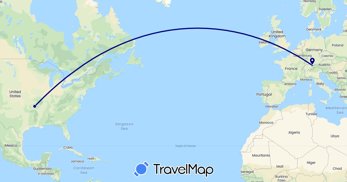 TravelMap itinerary: driving in Austria, United States (Europe, North America)